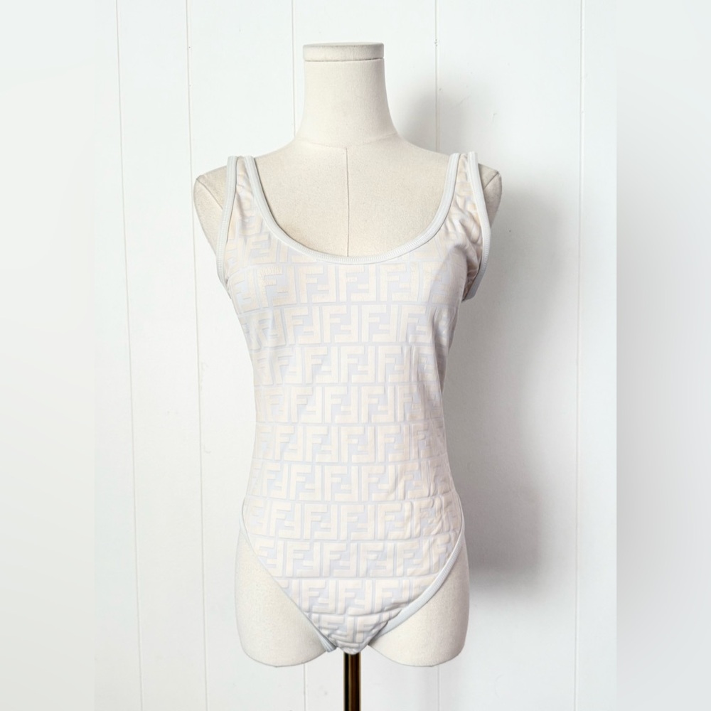 Fendi FF Raised Motif One Piece Bathing Suit in White Cream IT 42 US 6 Designer - Picture 4 of 14